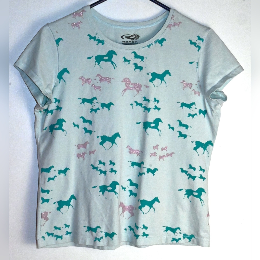 Roper Teal and Pink Short Sleeve Teegirls Size L for Wester,English, Horsey Girl